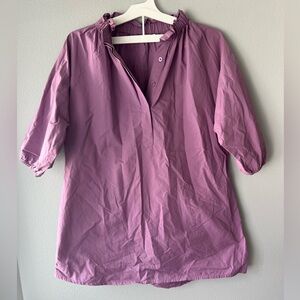 Caryn Lawn mauve ruched neck short sleeve tunic OS (fits sz 4-12 best)